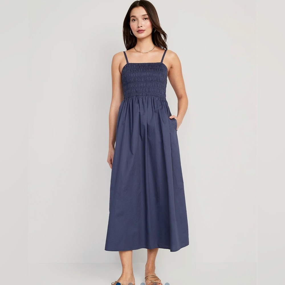 Black Smocked Midi Fit and Flare